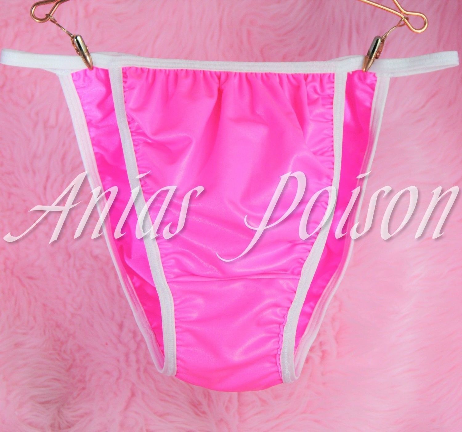 Hot Pink Vinyl Men's Humiliation Stretch string bikini Sissy naughty panties L -XL