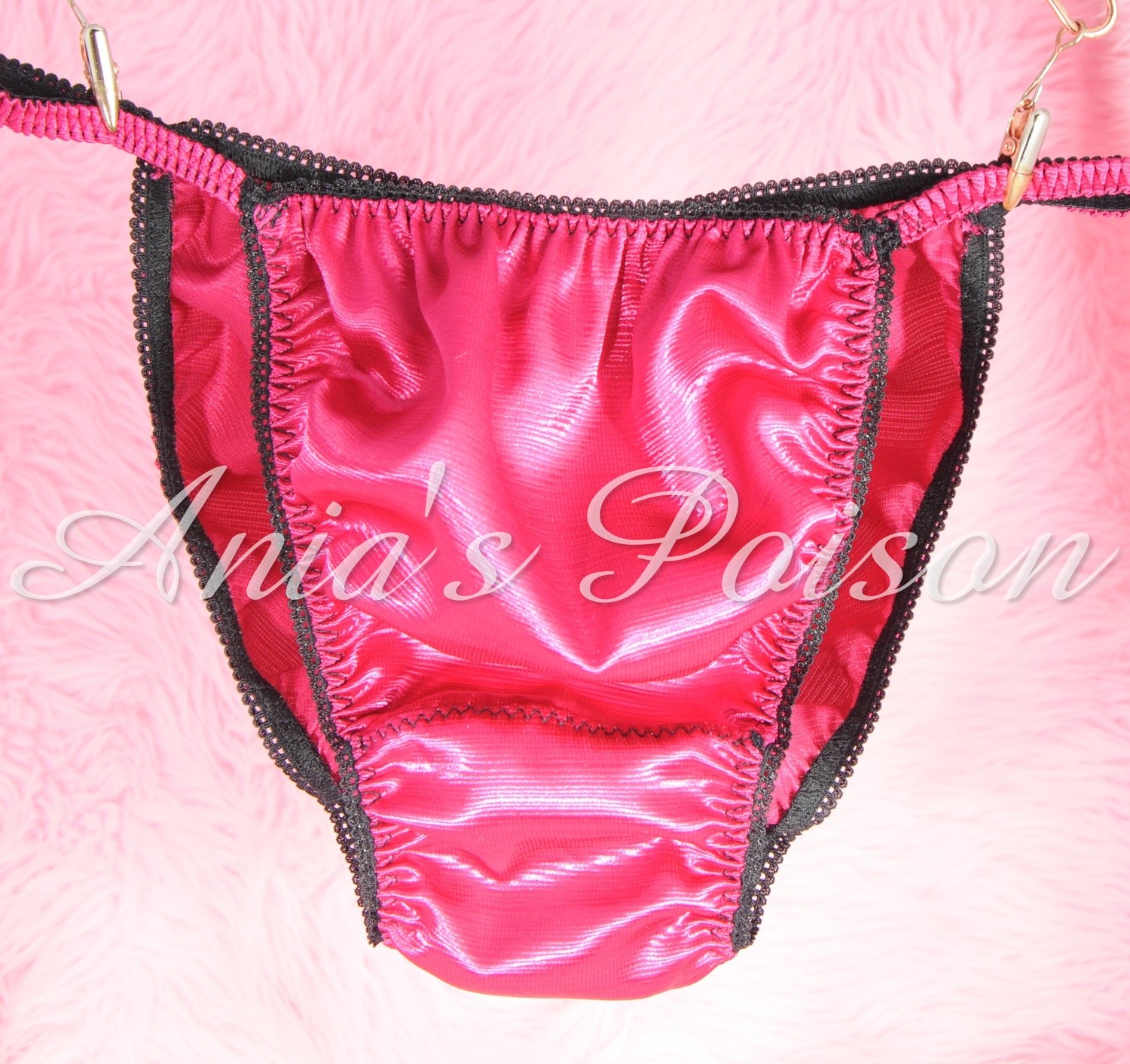 Rare Mirror Shine High Gloss raspberry satin sissy string bikini panties for men