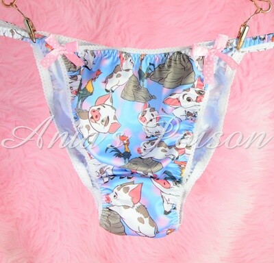 DEAD STOCK SISSY mens PANTIES Little Pig Cartoon Chicken Childhood Print Spandex Stretch String Bikini DEAD STOCK