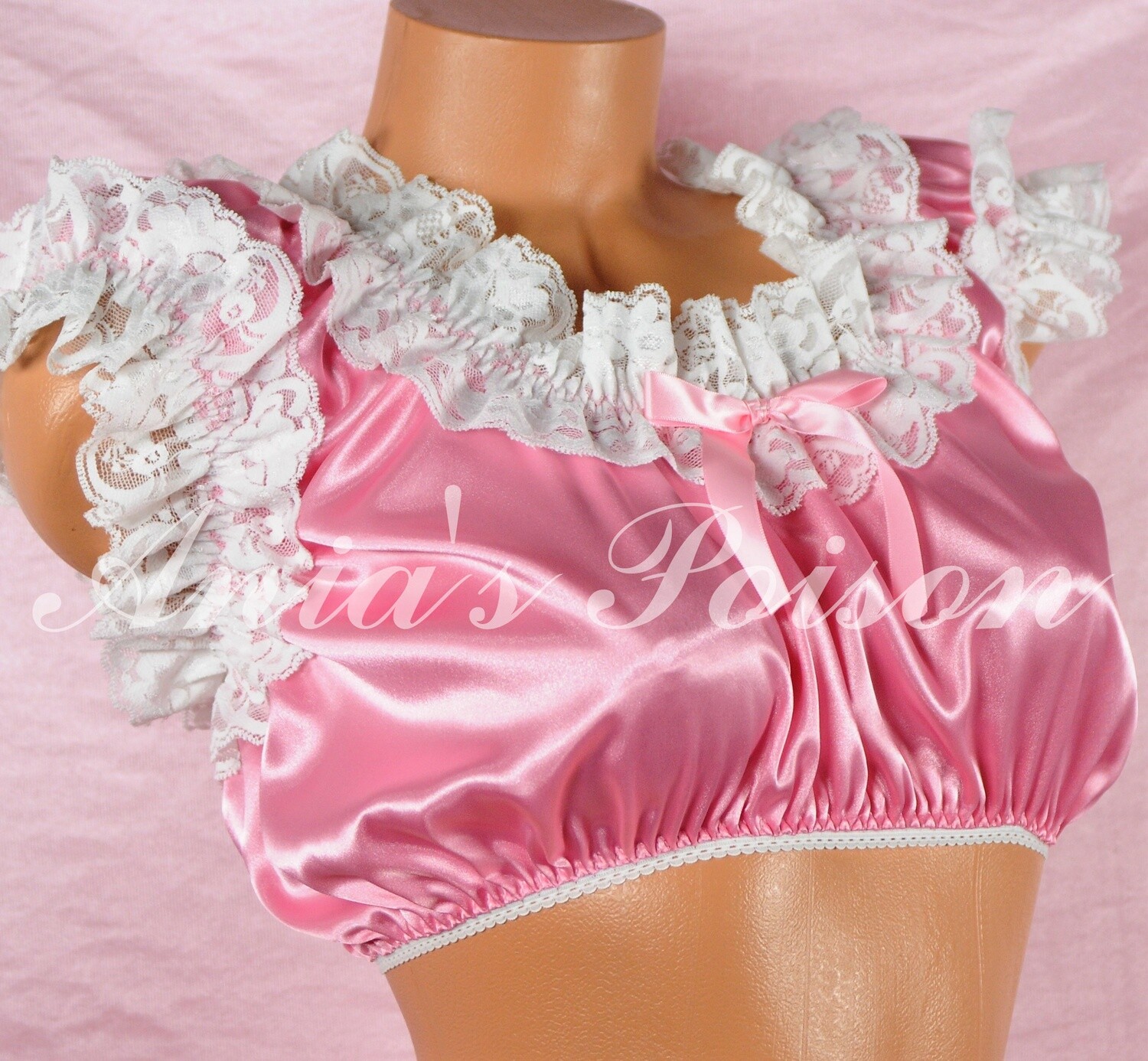 Satin Sissy Maid Black Taffeta Or Pink Satin Frilly Ruffled Os Bra Crop Top Shirt Cosplay