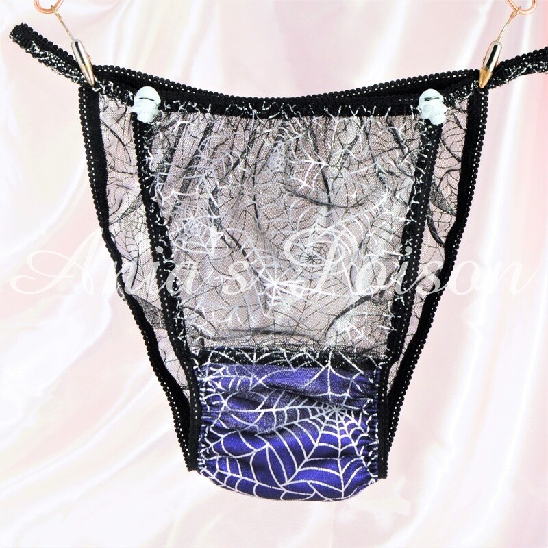 MENS Halloween Collection Sheer sparkle Spider Web MESH glitter string bikini panties or garter skirt! Get them BOTH