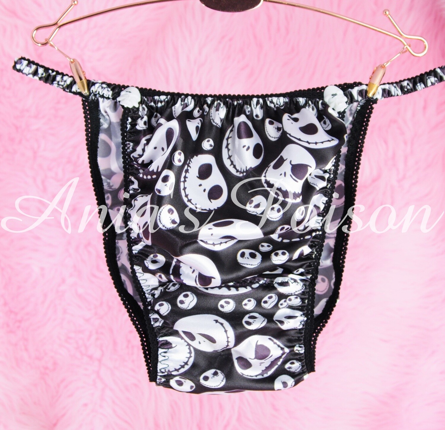 Ania's Poison Jack Pumpkin King Black Halloween Print Super Rare 100% polyester SATIN string bikini sissy mens underwear panties S M