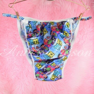 SALE Ania's Poison Titan Teens GO Character Print Super Rare 100% polyester SATIN string bikini sissy mens underwear panties
