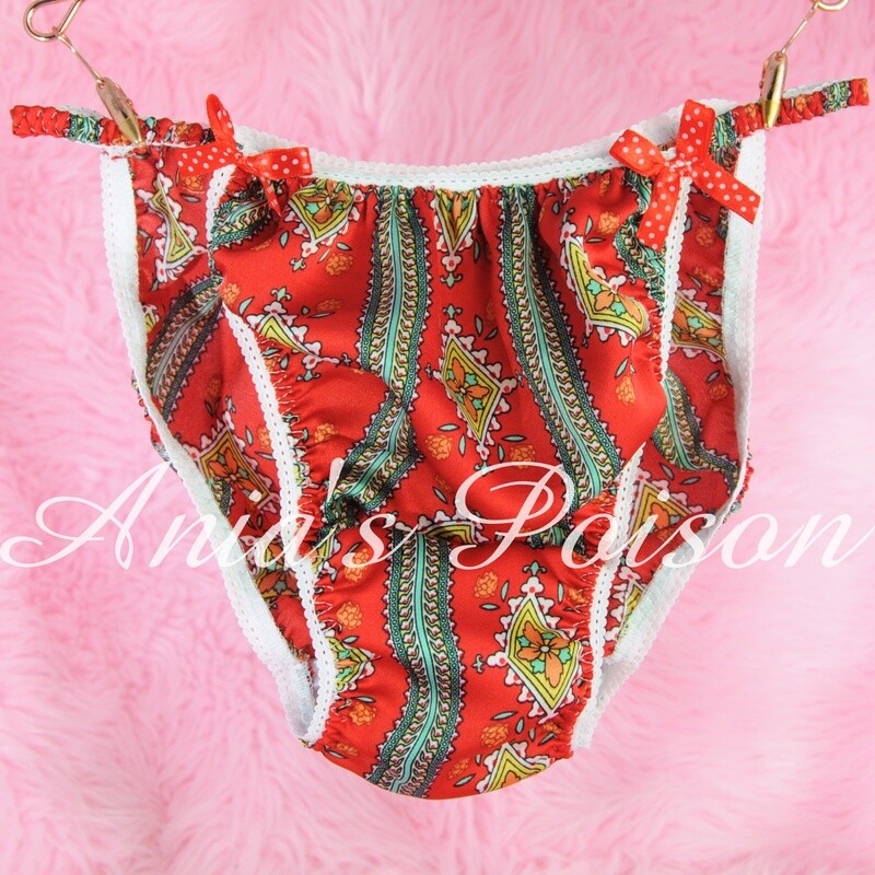 LIMITED Ania's Poison Christmas Edition Classy Red Green Print 100% polyester silky soft string bikini sissy mens underwear panties S - XXL