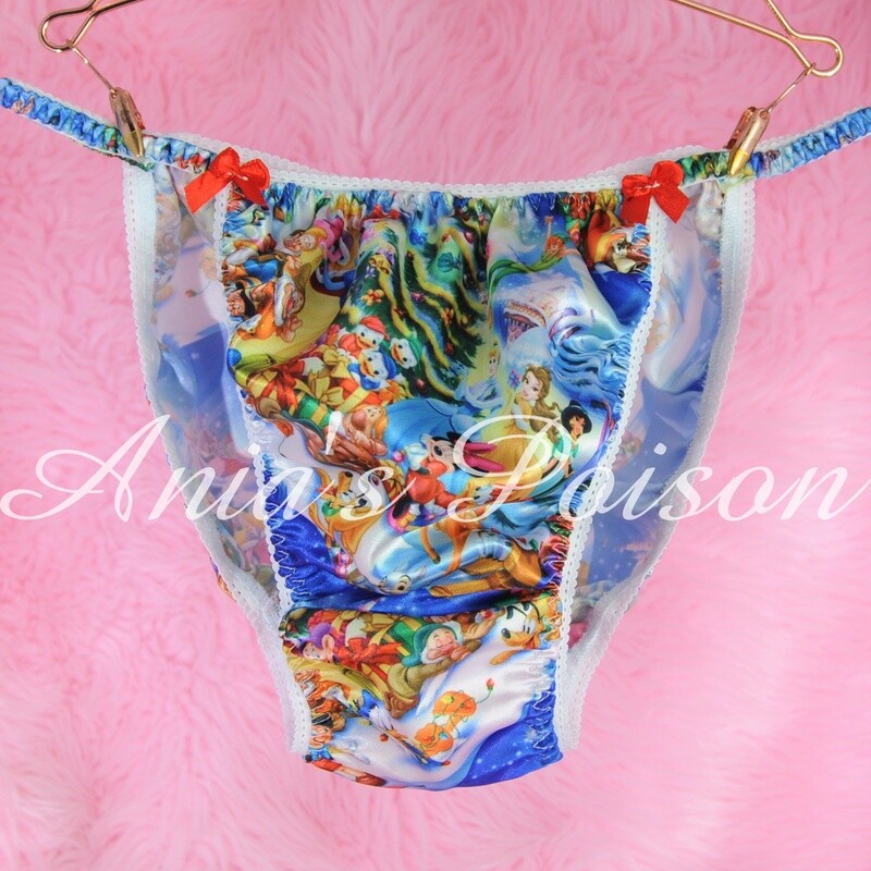 SALE M and XXL only  Ania's Poison Christmas Edition PRINCESS and Friends Santa Print 100% polyester silky soft string bikini sissy mens underwear panties