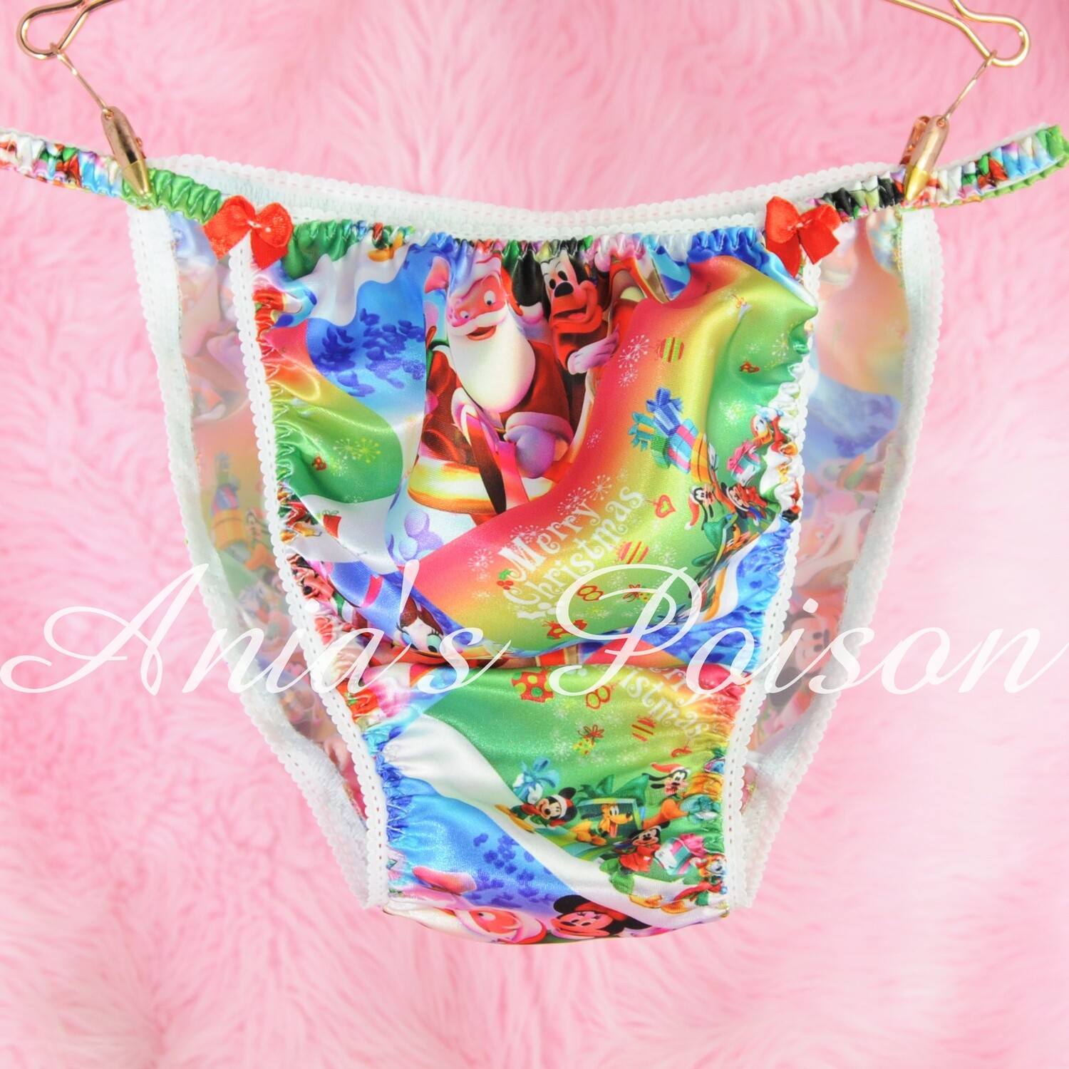 Ania's Poison Christmas Edition MOUSE and Friends Santa Print 100% polyester silky soft string bikini sissy mens underwear panties