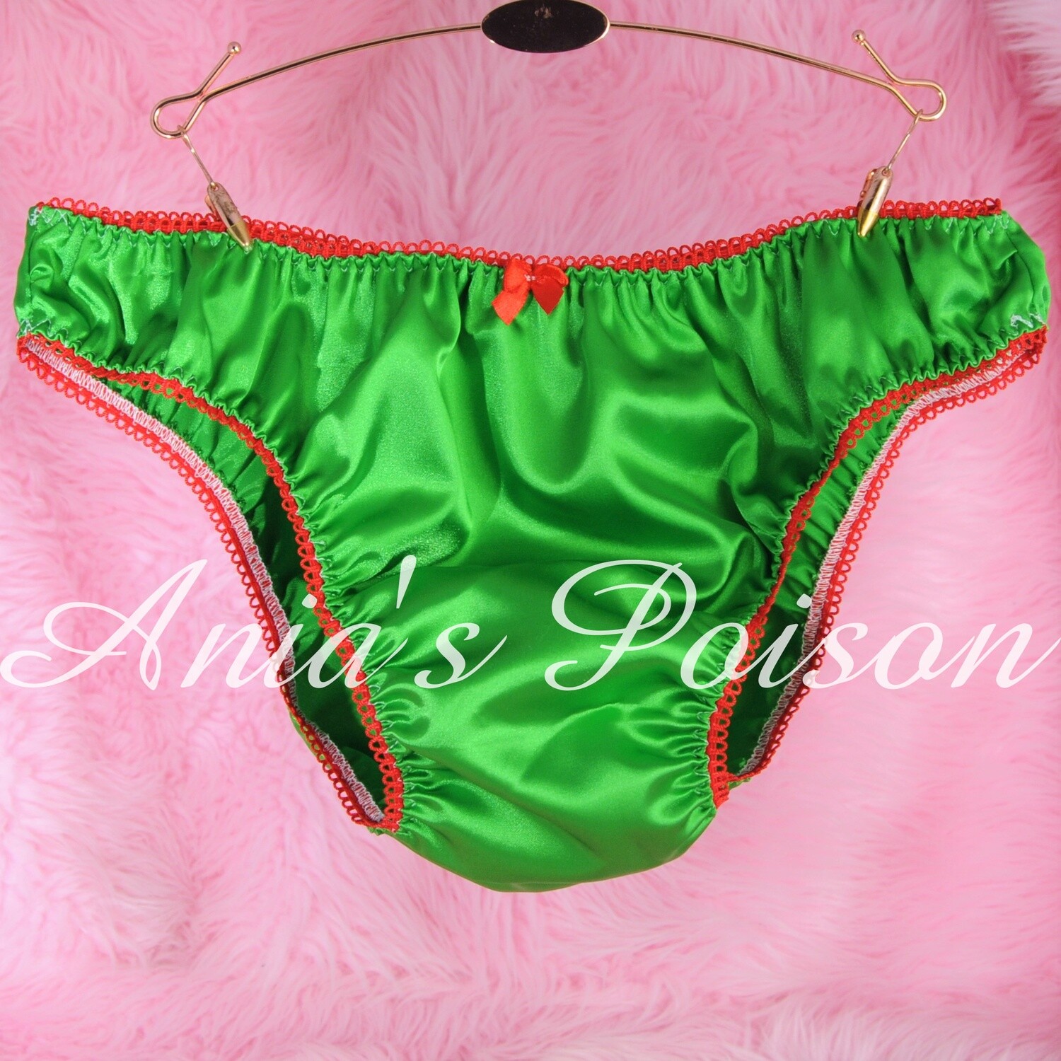 Ania's Poison SATIN Christmas Collection GREEN mens Sissy shiny High Gloss Full bikini panties S- XXL