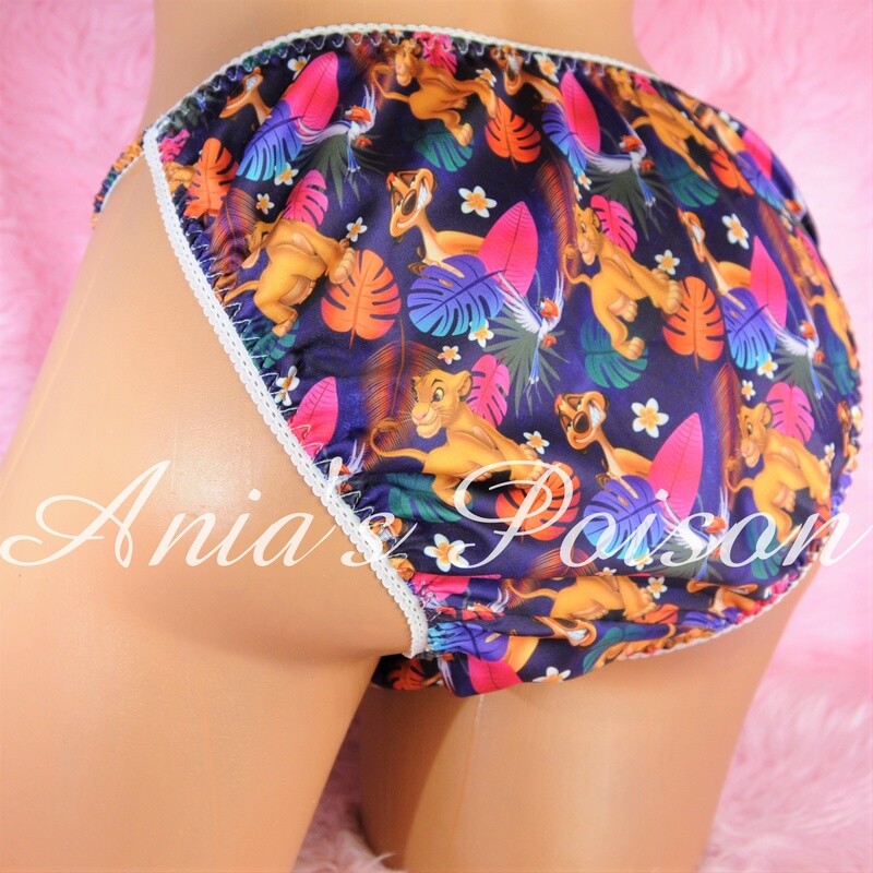 Ania's Poison King Of the Jungle Lion Print Super Rare 100% polyester SATIN string bikini sissy mens underwear panties - REVERSE PRINT SATIN INSIDE