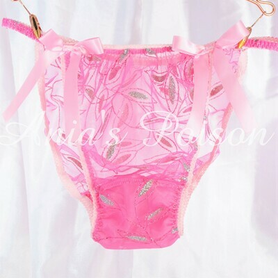 Valentines Day Totally Sissy - Baby Pink Sparkle mesh Sheer string bikini Panties or bra!