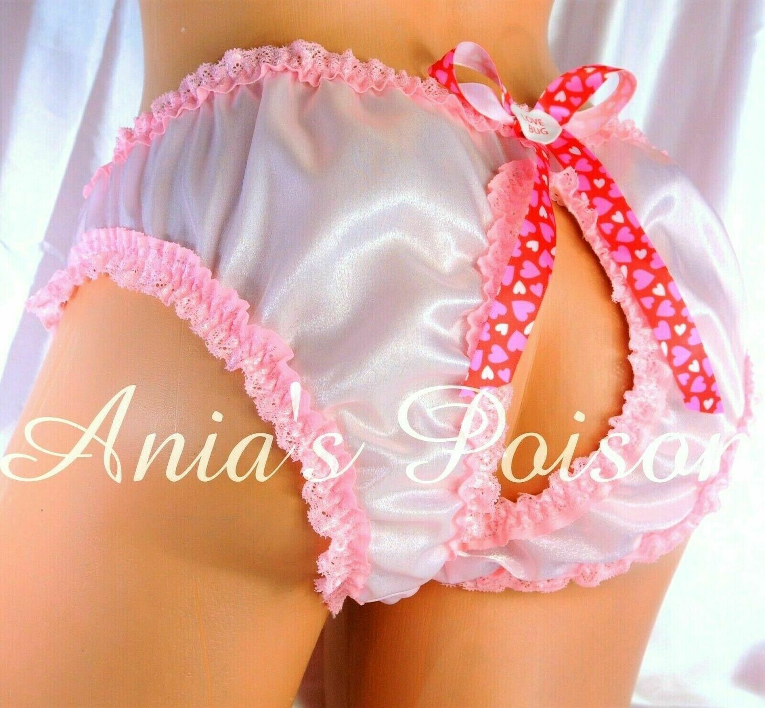 Anias Poison Unisex open crotch crotchless butterfly Stiff Pink Punishment MAID PINK Lace sissy ruffled panties