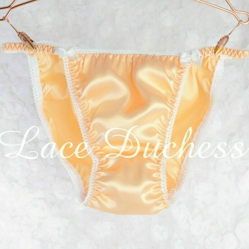 Lace Duchess Classic 80's cut satin wet look champagne panties sz 5 6 7 8 9