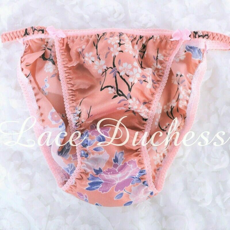 Lace Duchess Classic 80's cut satin Asian print pink panties sz 5 6 7 - Valentines Pink