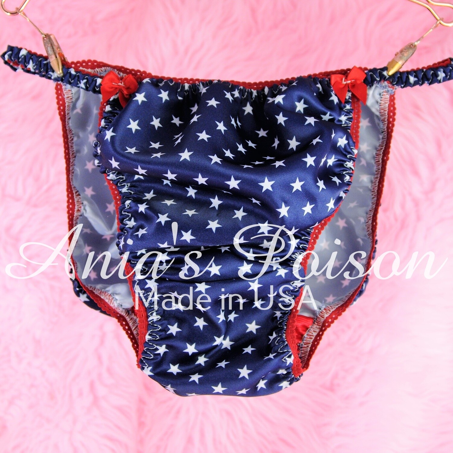 Ania's July 4th Stars USA Patriotic Stiff Satin men's sissy mens panties String bikini size S-XXL