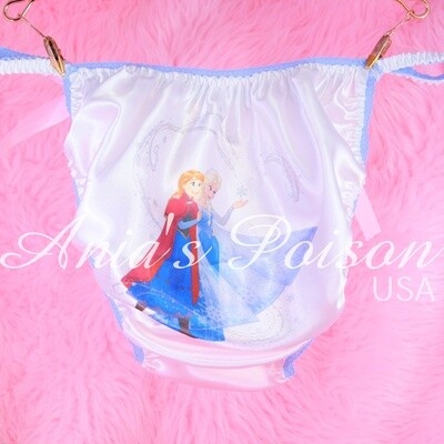 White Rare FROZEN Anna Elsa Magic classic shiny Satin string bikini panties - Sissy Princess RARE