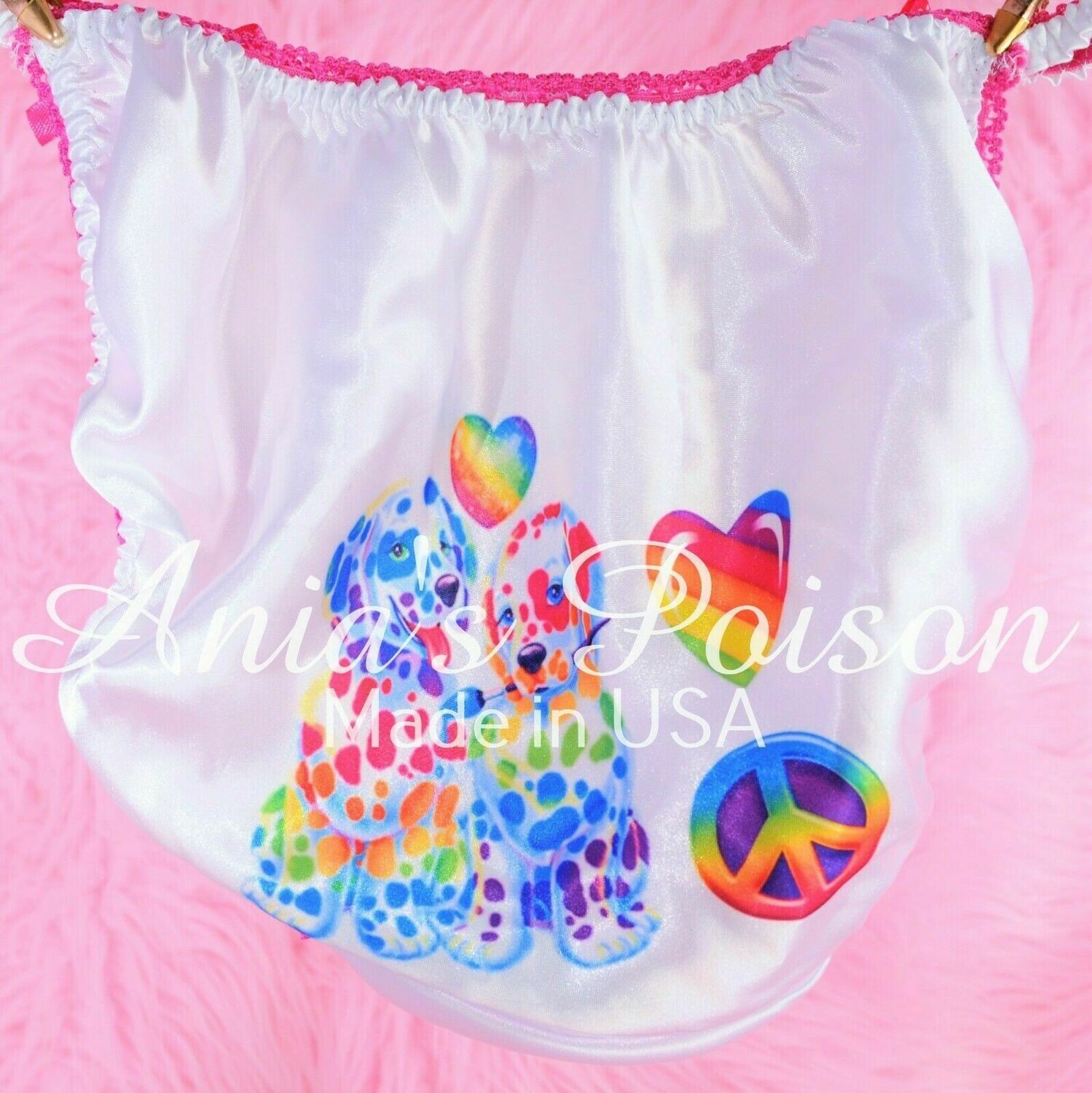 Rare Lisa Frank Style Unicorn, Puppies classic shiny Satin string bikini Mens panties - Sissy Princess