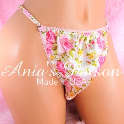 Ania's Poison Panties S - XXL Pink Girly Floral Rose Prints 100% polyester string bikini sissy mens underwear panties