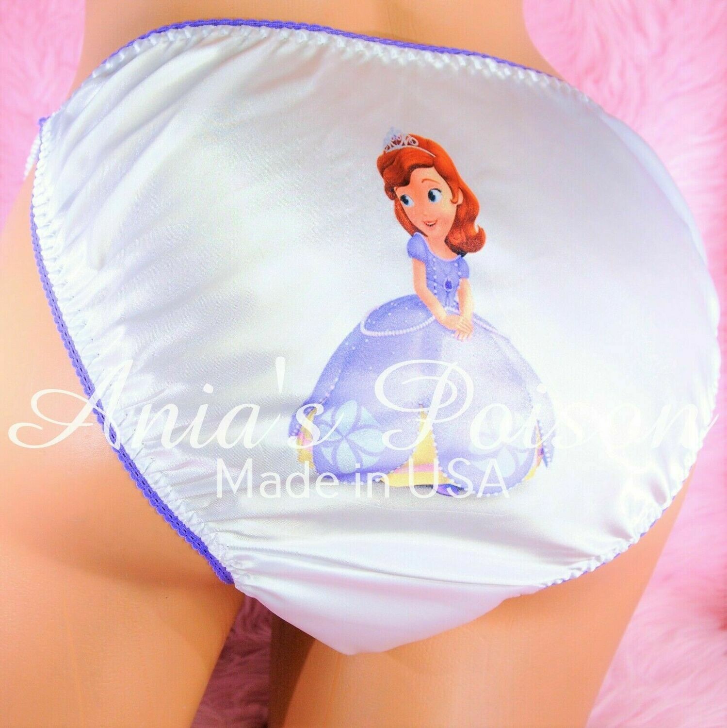 Sissy Satin Princess Panties - Rare Sophia Purple Princess shiny Satin string bikini 5 Prints! - Men's & Women's - 3 Cut Options!