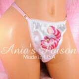 Rare Cheshire Cat or Queen of Hearts Alice in Wonderland Satin Adjustable Sides OS Mens THONG panties