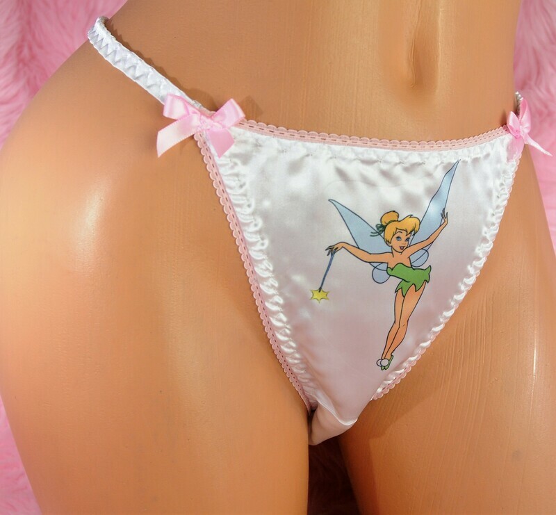 Lace Duchess Classic 80's cut Tinkerbell Fairy Princess Character movie print satin wet look panties sz 5 6 7 8