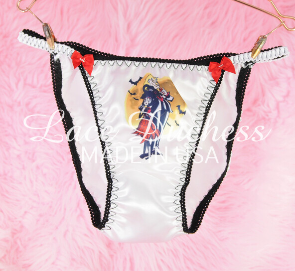 Sissy Satin Character Panties Beetle Juice HALLOWEEN print String Bikini satin wet look panties - Men's & Women's - 3 Cut Options!