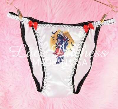 Sissy Satin Character Panties Beetle Juice HALLOWEEN print String Bikini satin wet look panties - Men's & Women's - 3 Cut Options! Sissy Satin Character Panties Beetle Juice HALLOWEEN print String Bikini satin wet look panties - Men's & Women's - 3 Cut Options!