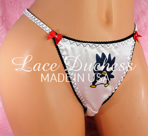 Lace Duchess Classic 80's cut Hello Kitty Badte-Maru Character movie print satin wet look panties sz 5 6 7 8