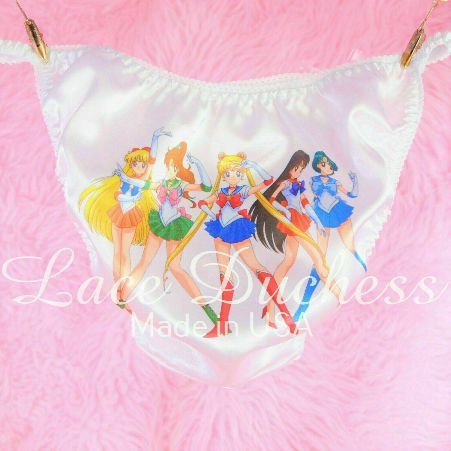 Sissy Satin Anime Panties - Classic Sailor Moon Scouts String Bikini print Shiny satin wet look panties - Men's & Women's - 3 Cut Options! Sissy Satin Anime Panties - Classic Sailor Moon Scouts String Bikini print Shiny satin wet look panties - Men's & Women's - 3 Cut Options!