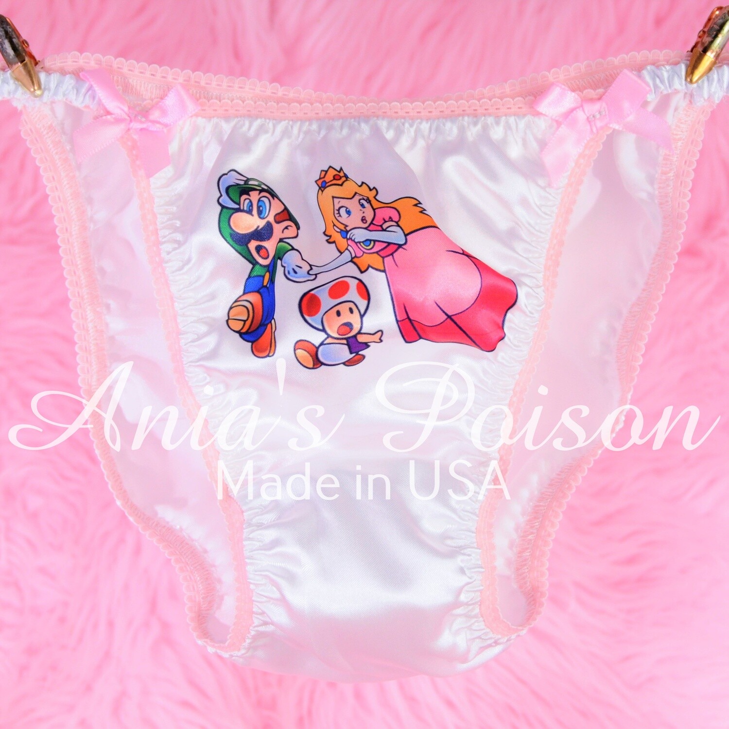 Sissy Satin Panties Classic Princess Peach Luigi Toad Game print String Bikini satin wet look panties - Men's & Women's - 3 Cut Options! Sissy Satin Panties Classic Princess Peach Luigi Toad Game print String Bikini satin wet look panties - Men's & Women's - 3 Cut Options!