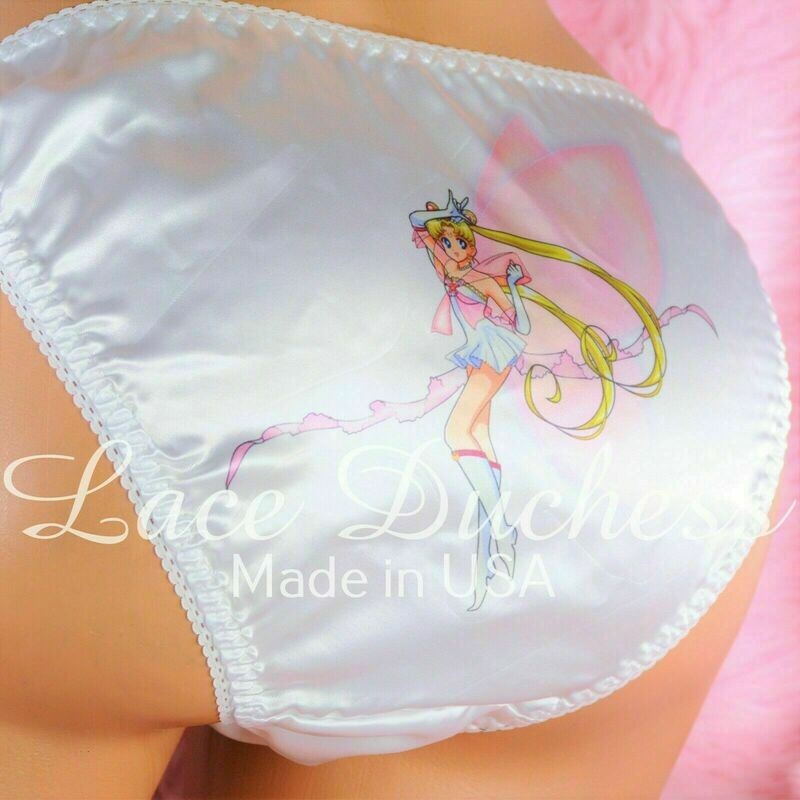 Lace Duchess Classic 80's cut Sailor Moon Fairy Princess Character movie print satin wet look panties sz 5 6 7 8