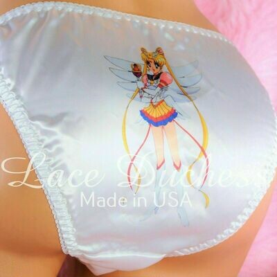Lace Duchess Classic 80's cut traditional Wand Sailor Moon Character movie print satin wet look panties sz 5 6 7 8