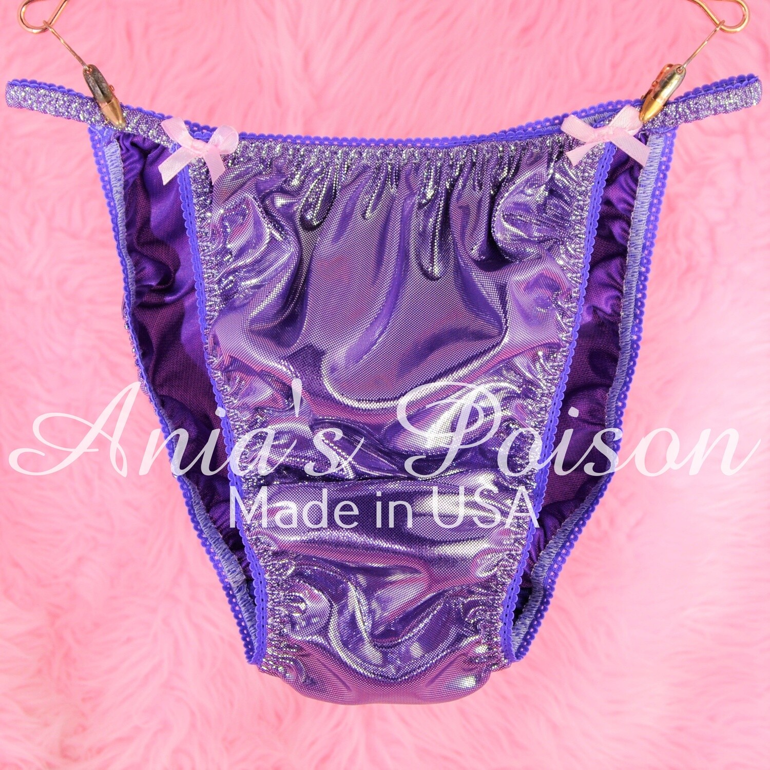 Anias Poison Super RARE Wetlook New purple Shiny String bikini satin panties