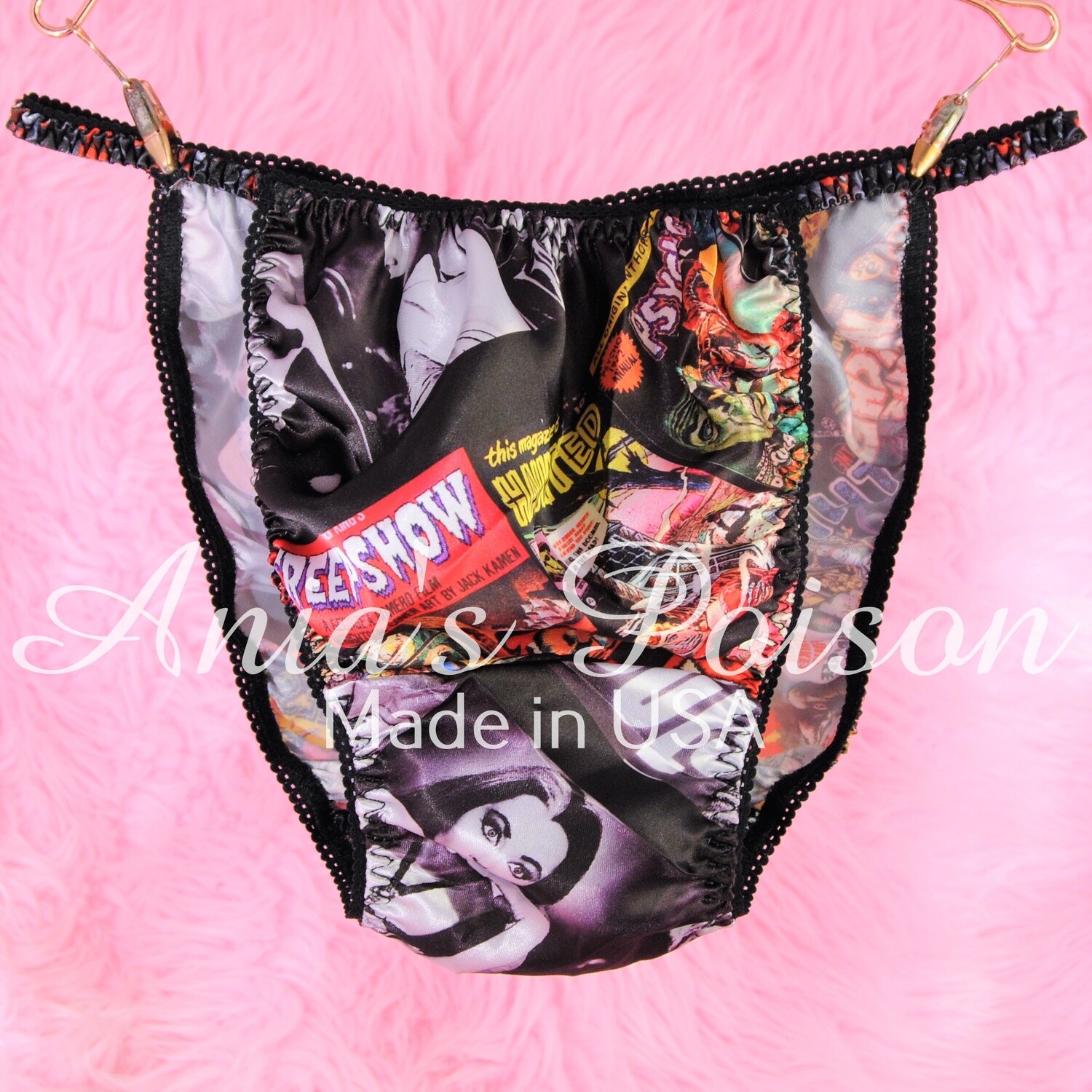 SALE! Halloween Print Classic Horror Movie Super Rare 100% polyester SATIN string bikini sissy mens underwear panties