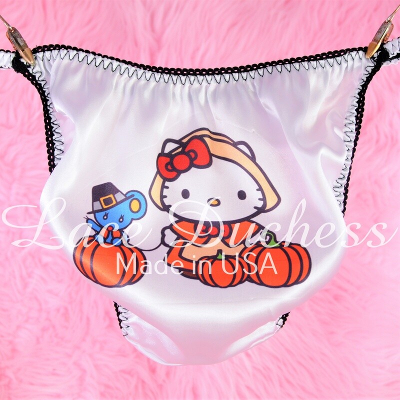 Lace Duchess Classic 80's cut Hello Kitty Halloween Fall Character movie print satin wet look panties sz 5 6 7 8