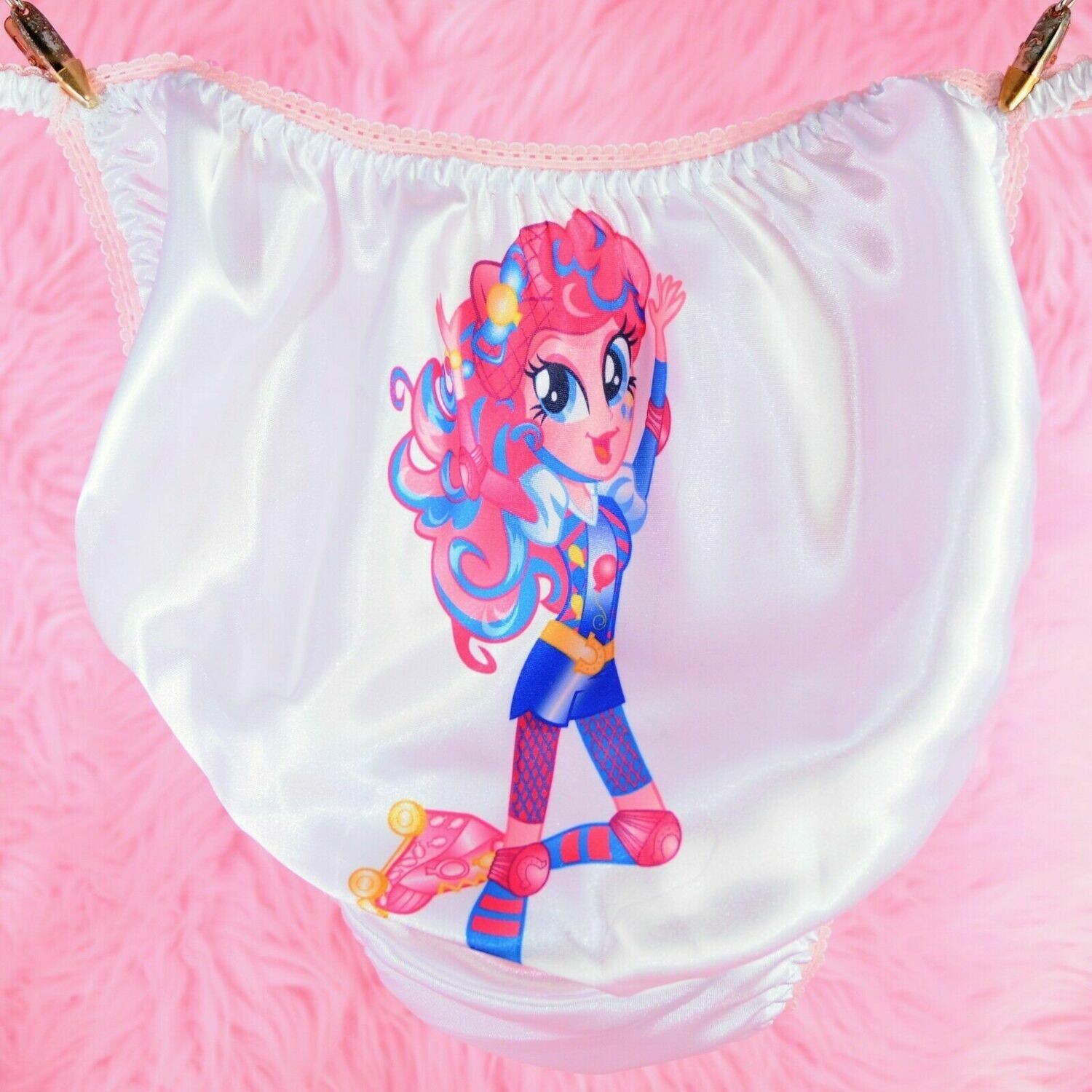 Rare Equestrian Girls my little pony Pinkie Pie Twilight Sparkle and Apple Jack Satin string bikini Mens panties - Sissy Princess