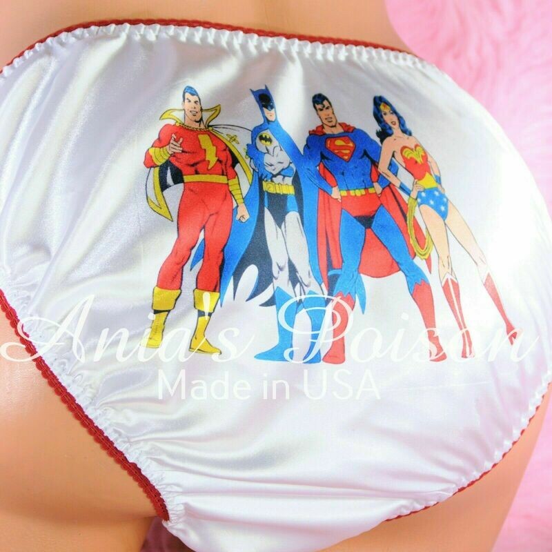 Rare Vintage Rateo Super Hero SuperMan BatMan Super Wonder Woman Satin string bikini Mens panties - Sissy Princess