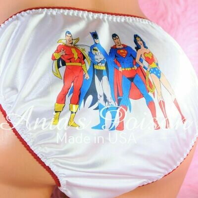 Rare Vintage Retro Super Hero SuperMan BatMan Super Wonder Woman Satin string bikini Mens panties - Sissy Princess