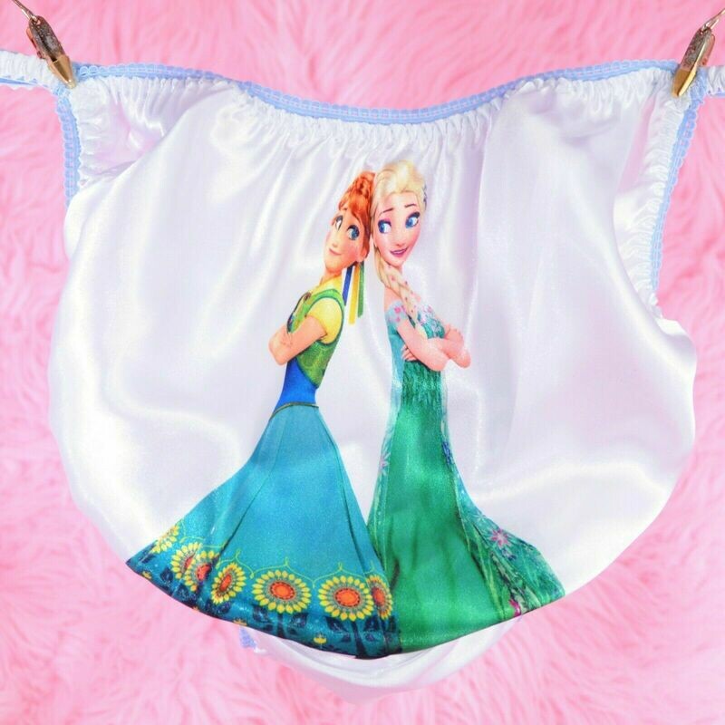 Rare Frozen Sisters Anna Elsa Back to Back Princess Satin string bikini Mens panties - Sissy Princess