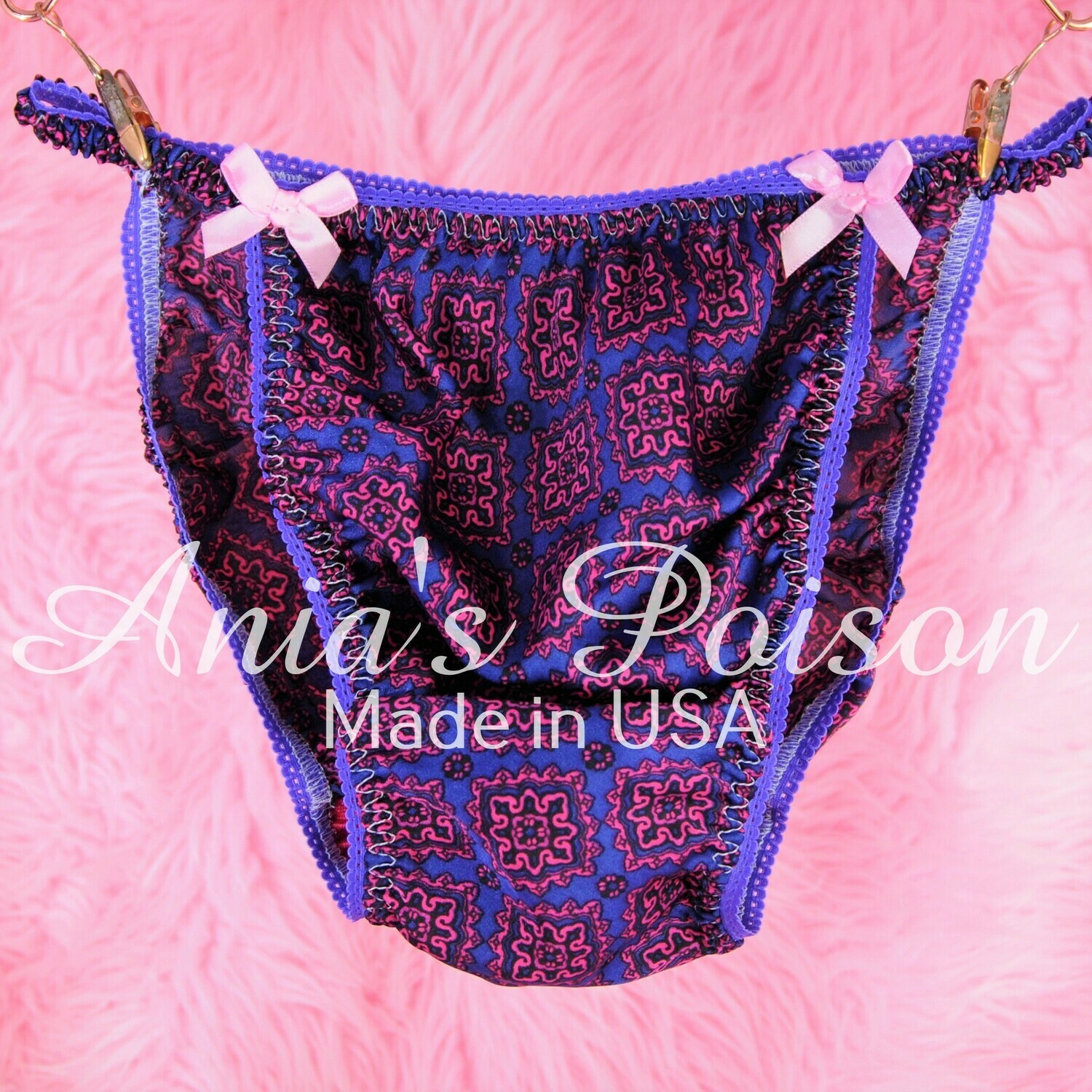 Ania's Poison purple Exotic Floral Prints 100% polyester string bikini sissy mens underwear panties DEAD STOCK
