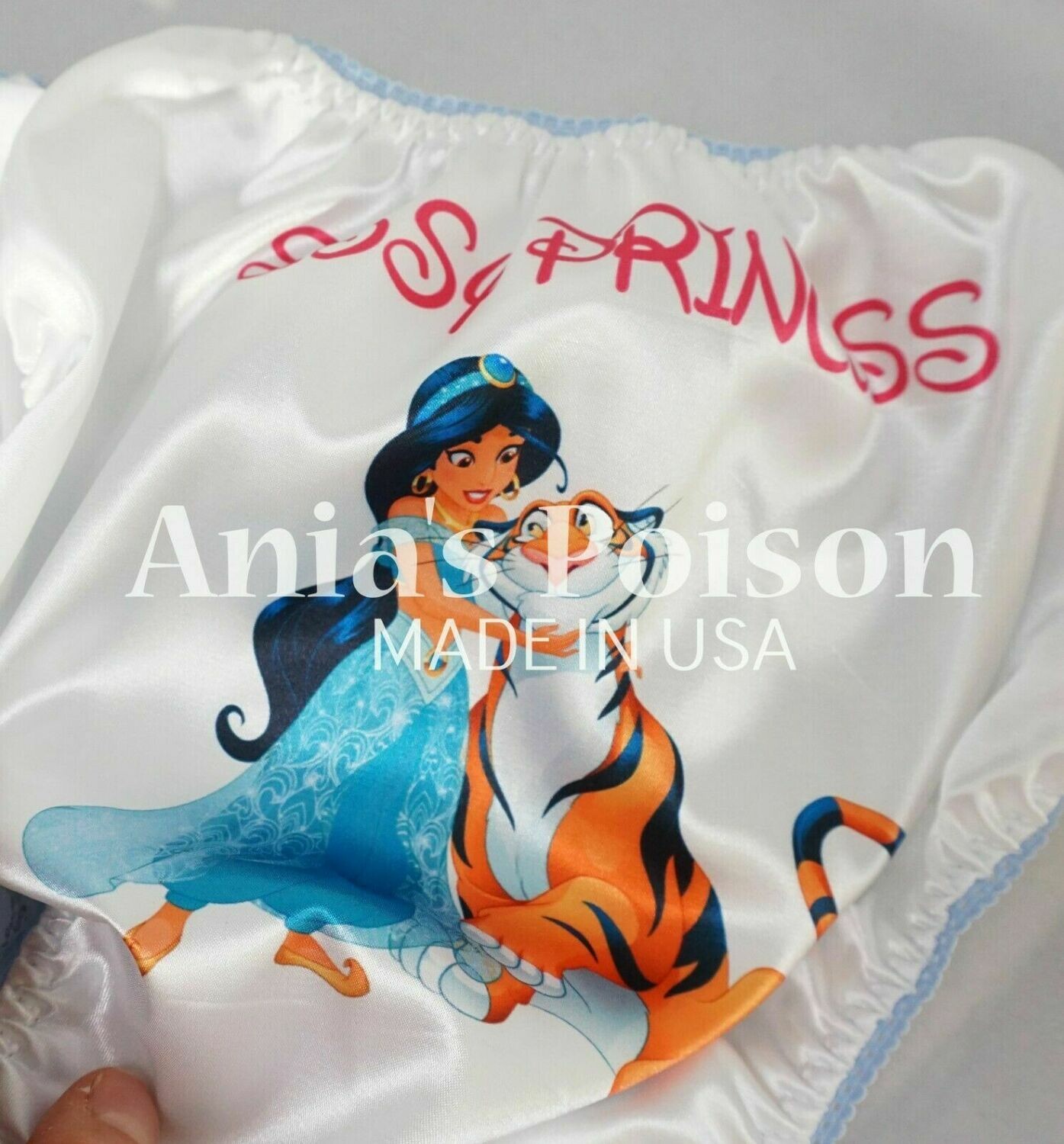Rare classic Blue Arabian Princess and Tiger classic shiny Satin string bikini panties - Sissy Princess RARE
