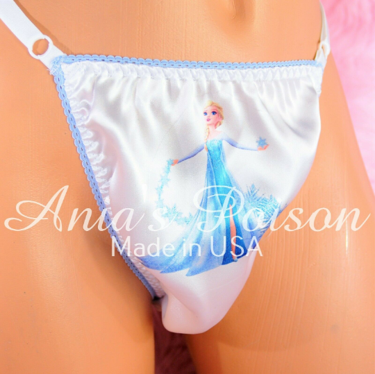 Rare Pink White blue Ice Princess Adjustable Sides OS Mens THONG panties