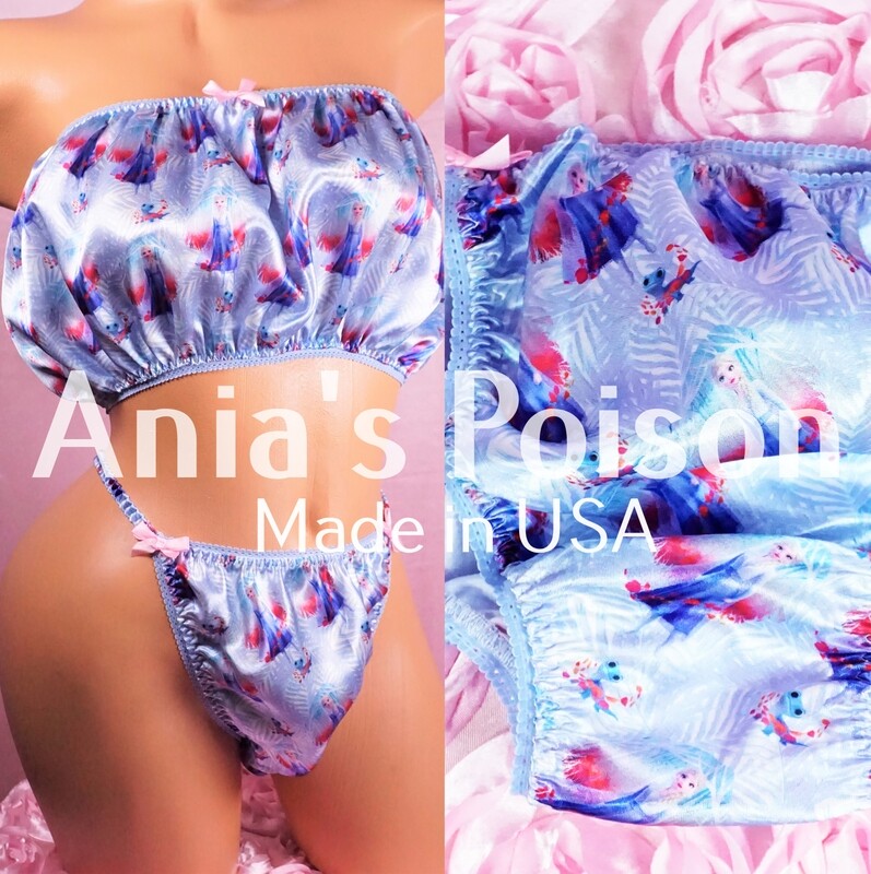Ania's Poison Christmas Blue Ice Princess Winter Print 100% polyester silky soft string bikini sissy mens underwear panties