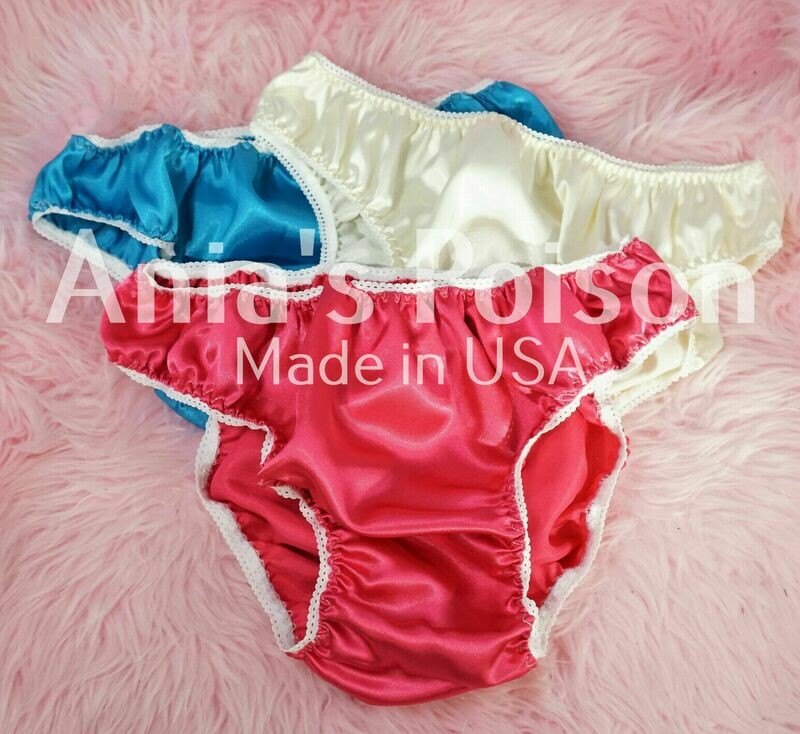 Anias Poison Full Solid color bikini cut Soft satin lined SISSY panties for men MANTIES sz S - XXL