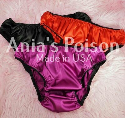 Anias Poison Full Solid color bikini cut Soft satin lined SISSY panties for men MANTIES sz S - XXL