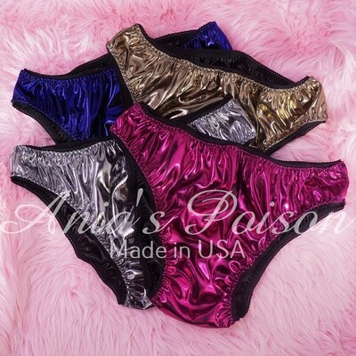 Anias Poison FOIL Full Solid color bikini cut Soft satin lined SISSY panties for men MANTIES sz S - XXL