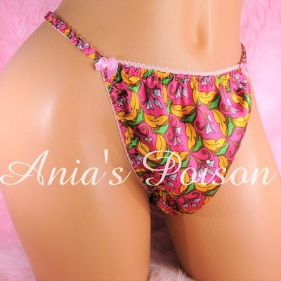 Ania's Poison HOT PINK Exotic Floral Prints 100% polyester string bikini sissy mens underwear panties