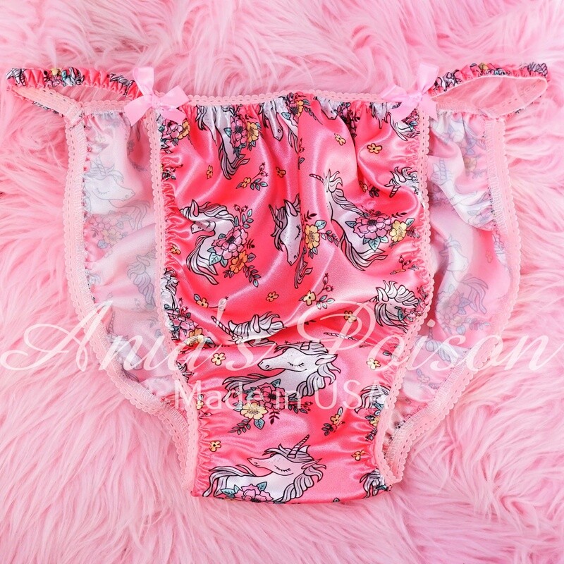 Valentine's Day Shiny Satin string bikini mens panties - Skirt bra tube top - Stunning Pink Unicorn