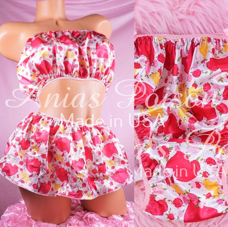 Valentine's Day Shiny Satin string bikini mens panties - Skirt bra tube top - Sleeping Princess in Pink