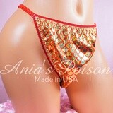 CLOSEOUT! Lace Duchess MENS CUT Classic 80's Gold Red FOIL Metallic new year Christmas Shiny satin panties - String bikini