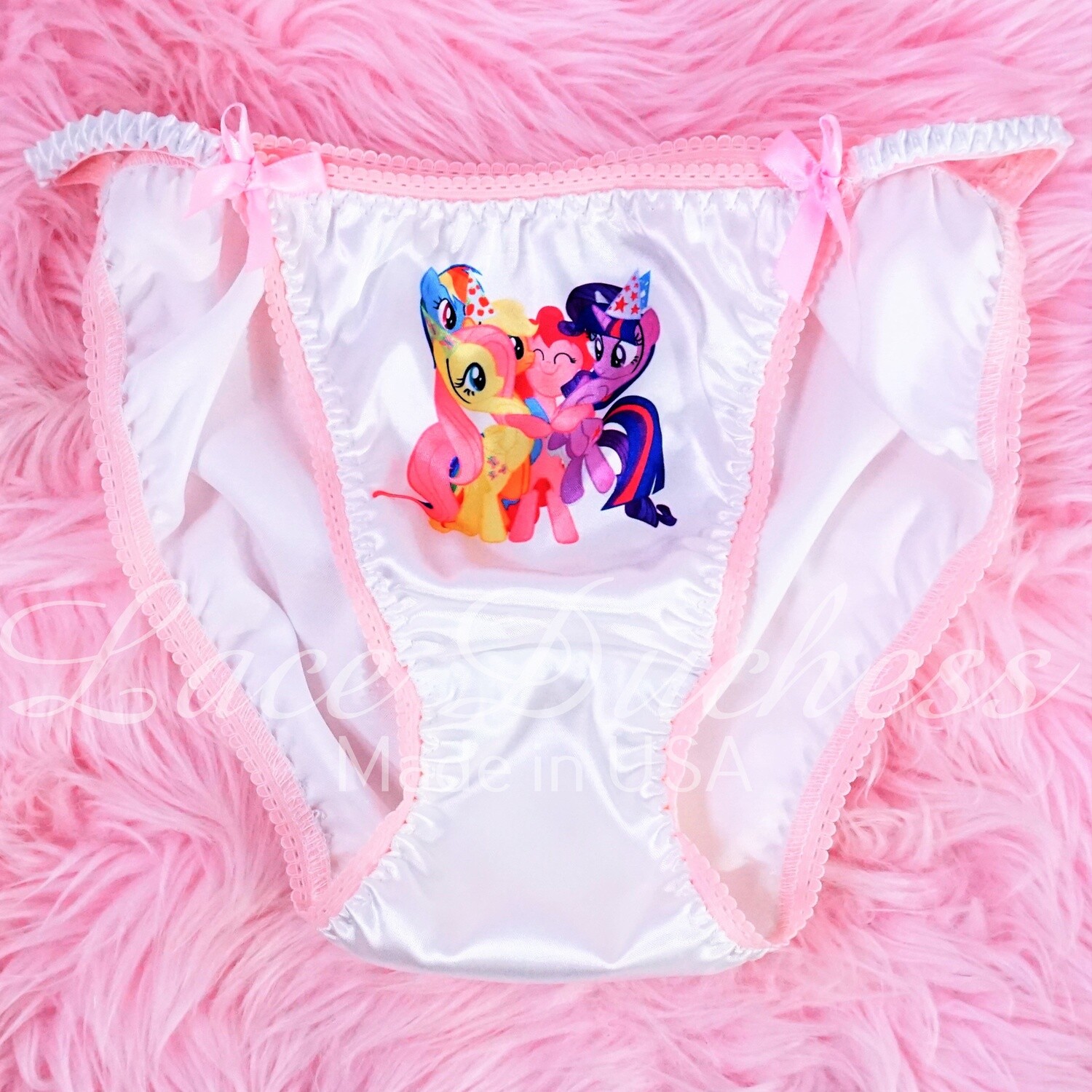 Lace Duchess Classic 80's cut My Little Pony Birthday Party Character print satin wet look panties sz 5 6 7 8