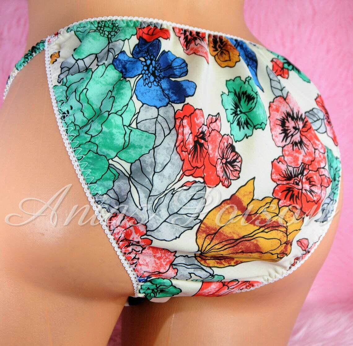 Ania's Poison Mens Panties S - XXL Floral watercolor Print Black 100% polyester string bikini sissy mens underwear panties